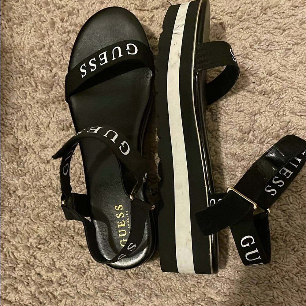 GUESS Black and White Platform Sandals